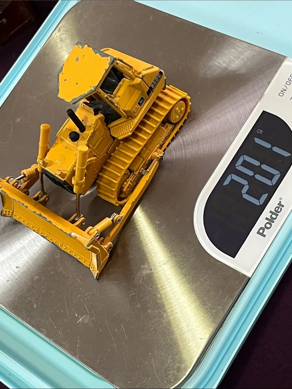 John Deere Yellow Metal Crawler Bulldozer Toy with Black Accents